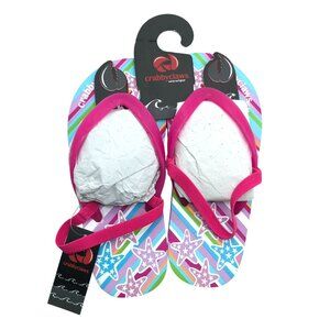 Crabby Claws Girls Flip Flop Sandals Slingback Stars Striped Pink Purple 13/1